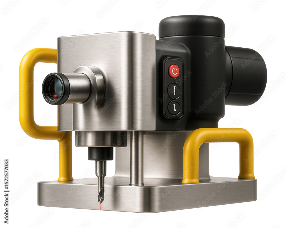 Fototapeta premium Precision dowel drilling machine with laser alignment guides for detailed joinery tasks.