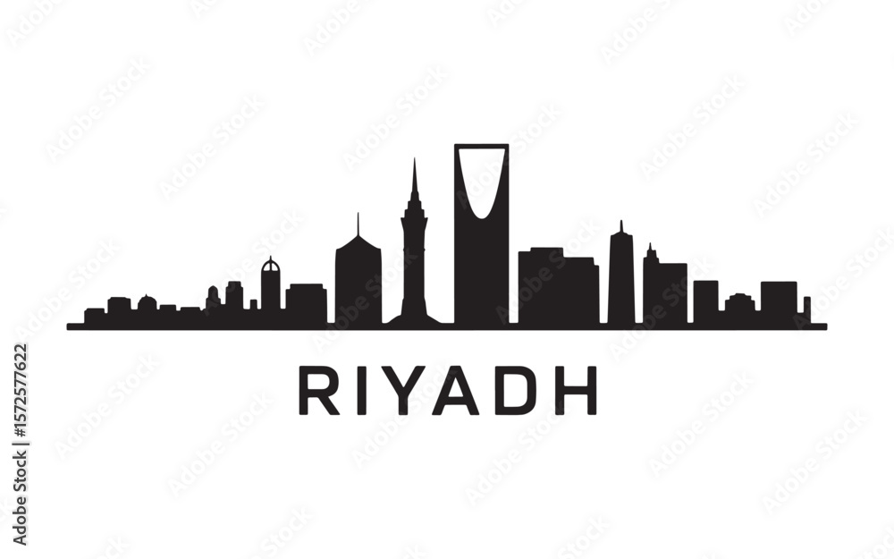 Riyadh City Skyline Silhouette Vector Illustration A Captivating Depiction of Urban Majesty and Architectural Grandeur Against a Clean White Backdrop