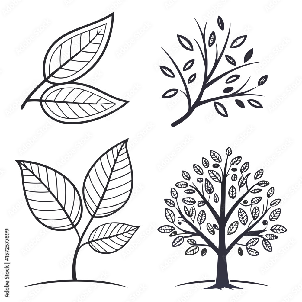 Fototapeta premium leaves-icon-collection--includes-thin-line-symbols