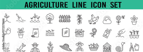 vector set of Agriculture line icon . gardening, agriculture, planting, icon, line, farming,  sprout, farmer, pollination, fertilizer thin linear illustration.