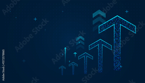 The dark blue Arrows on gradient background glowing blue arrows pointing upward, symbolizing progressive growth or increasing success over time. vector illustration