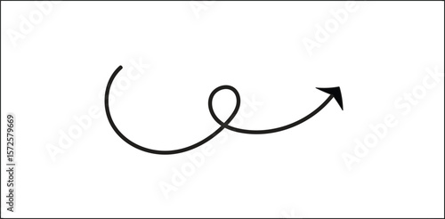 Hand-Drawn Double Swirl Arrow. A clean, sketchy arrow that makes two elegant curls before pointing right. Symbolizes a creative or winding path, a flourish, or a fun, bouncy direction.