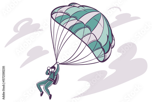 Parachutist with a parachute in his hand. Vector illustration