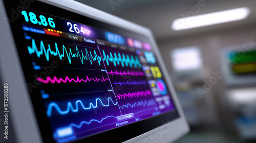 Wallpaper Mural Vital signs monitor displaying patient data in a hospital operating room with medical staff in the background.
 Torontodigital.ca