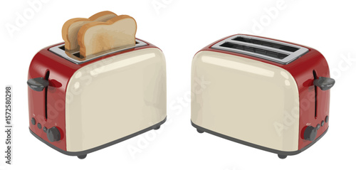  Retro style two slice toaster with toast and empty slots