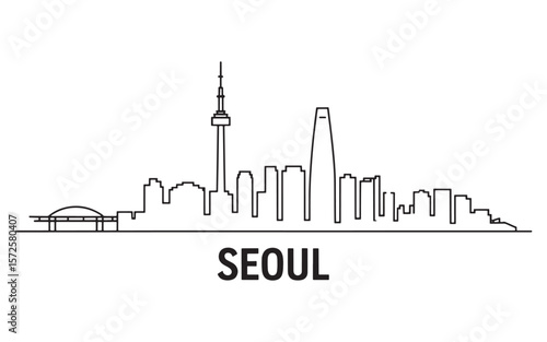 Minimalist Seoul Skyline Illustration South Korea Urban Landscape Architectural Landmarks and Modern Buildings for Travel and Tourism