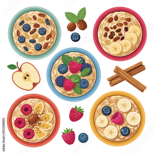 Delicious Oatmeal Breakfast Bowls with Various Toppings
