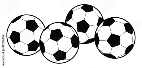 Three Black and White Soccer Balls Illustration