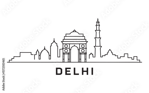 Minimalist Delhi Skyline Illustration A Clean and Modern Representation of the City's Iconic Landmarks and Architectural Wonders Depicted in Simple Lines