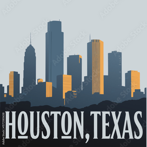 Skyline silhouette of Houston, Texas shows the city's architectural beauty and distinctive urban landscape, perfect for travel and city concepts.