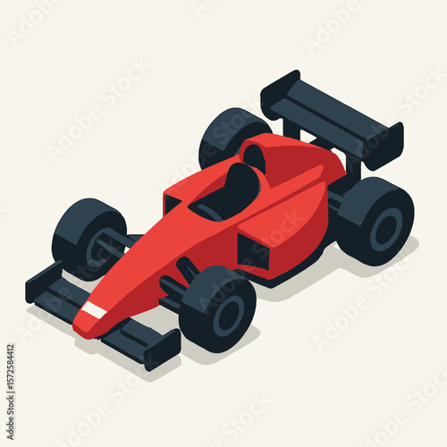 Isometric Vector Icon of Classic Red Formula 1 Car