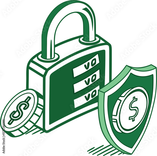 Secure Your Finances Combination Lock and Shield Protecting Money