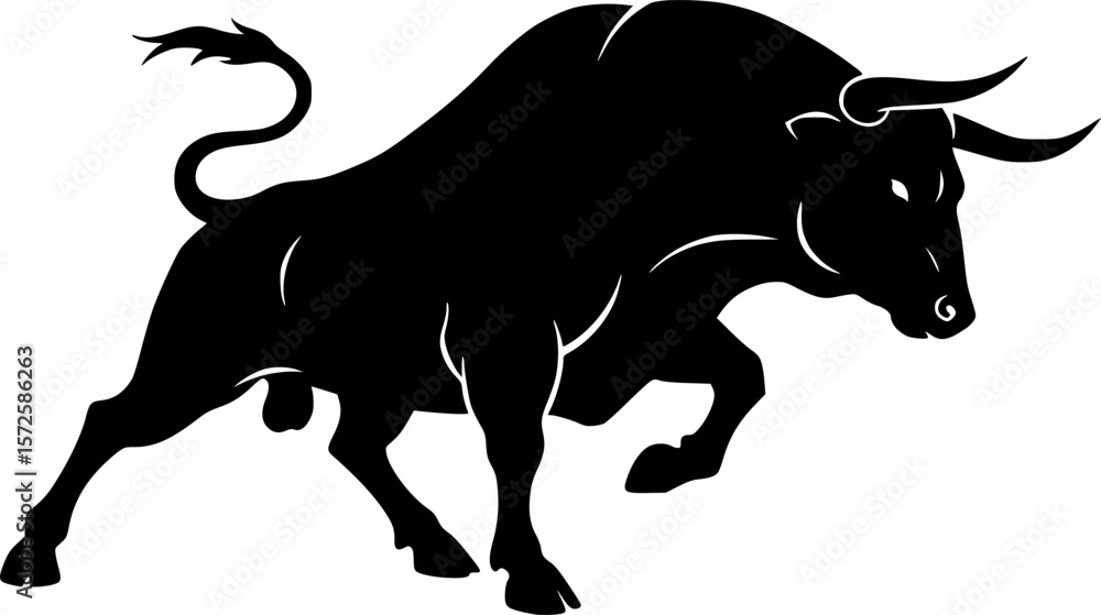 Obraz premium a silhouette of a bull, various poses, dramatic lighting, high contrast, black and white, vector art