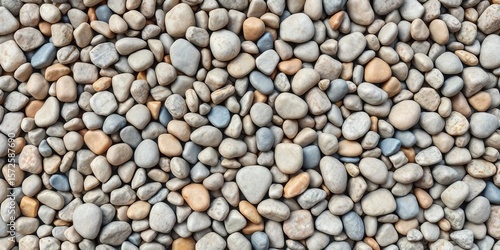 A seamless tileable texture of various sized pebbles, stones, and gravel ,  illustration,  tileable