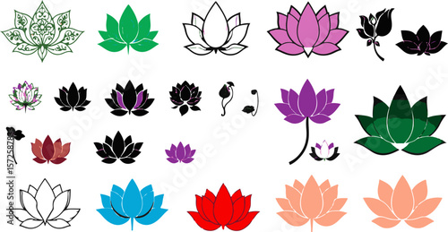 Water Lily Silhouette Vector Set, Water Lily Outline Vector Art, Water Lily Flower Silhouette Collection, Set of Water Lily Vector Illustrations, Botanical Water Lily Silhouette Set, Minimalist Water