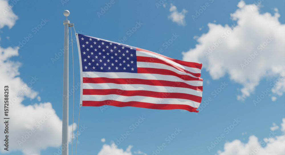 Fototapeta premium Waving american flag against cloudy sky
