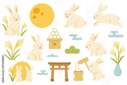 秋の行事に使える月とうさぎの絵

