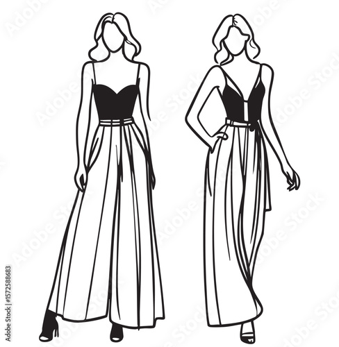 Stylish fashion models. Fashion girls Sketch. Woman in pants