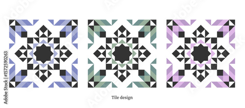 柄タイルのイラスト素材 ベクター デザイン 白背景 幾何学模様