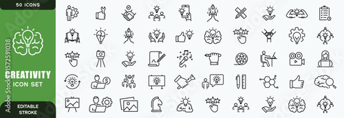 Creativity Line Editable Icons set. Vector illustration in modern thin line style of inventiveness related icons: imagination, innovation, inspiration, originality, and more