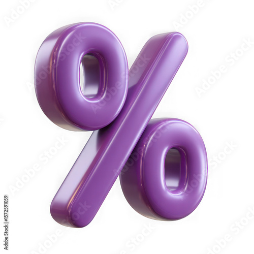 3d purple percentage symbol isolated on transparent background