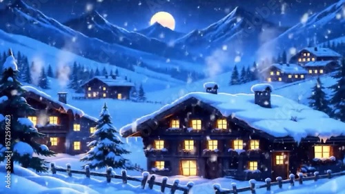 Snow Falling in Peaceful Village