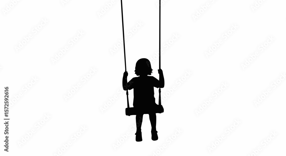 Obraz premium Child on Swing Silhouette – Peaceful Childhood Moment in Black on White Vector