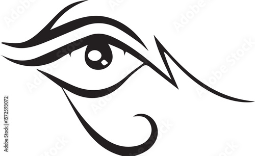 Stylized Eye of Horus Illustration Striking Black and White Design with Ancient Egyptian Symbolism and Elegant Line Art