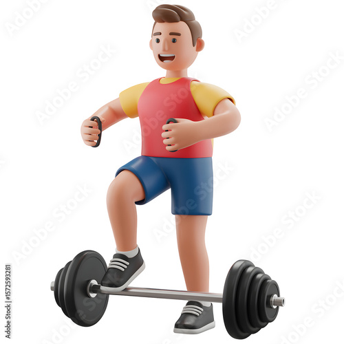 Cartoon man lifting weights isolated on a transparent background