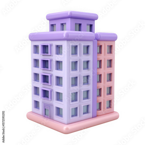 3d cartoon apartment buildings with pastel colors isolated on transparent background