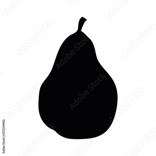 Black silhouette of a ripe pear fruit isolated on white background.