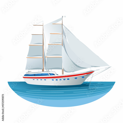 Sailing white ship in the sea