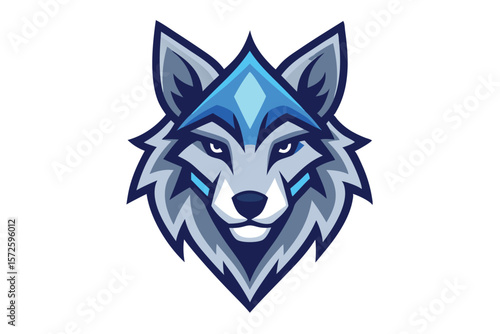 Gray wolf head with intense yellow eyes staring forward with a focused expression