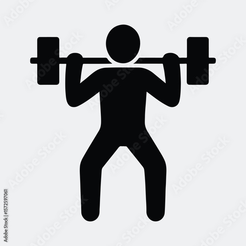Silhouette weightlifter squatting with barbell training hard in gym vector illustration