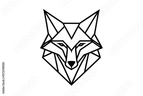 Geometric fox head looks forward with a bold and modern black line art style