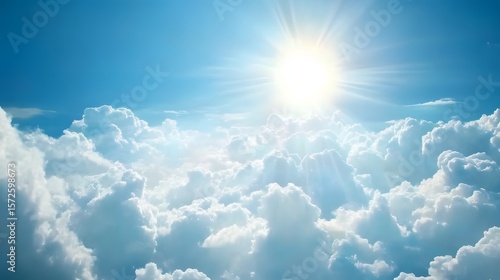 Heavenly Cloudscape, Bright Sun Shining Through Fluffy White Clo