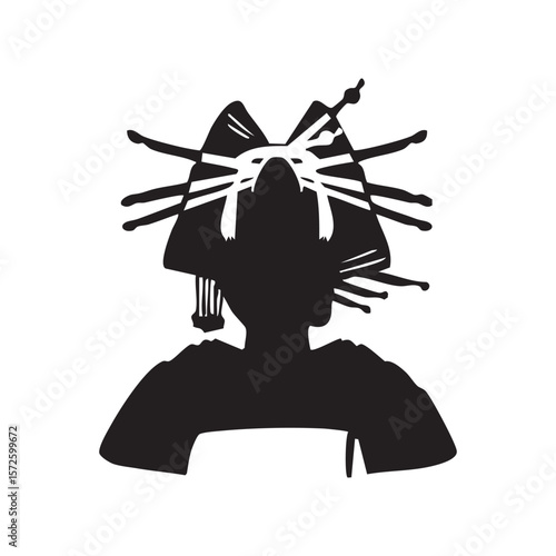 Fototapeta 日本の江戸時代　花魁のイメージモノクロアイコンイラスト