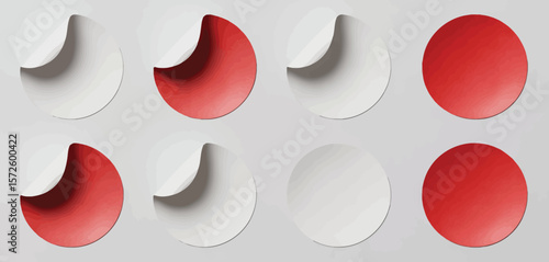  Collection of red and white circular stickers with peeled corners
