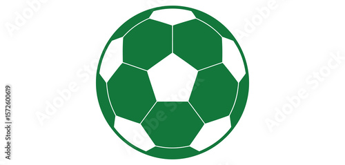  Classic soccer ball with green and white panels on a white background
