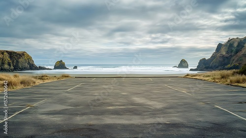 Empty Parking Lot Overlooking the Pacific Ocean