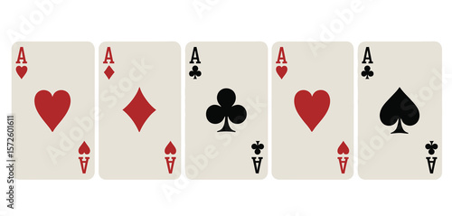  Five aces playing cards arranged in a row