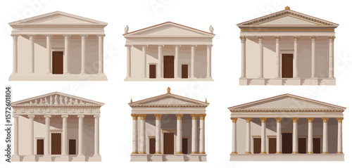  Collection of ancient greek temple facades with columns and pediments