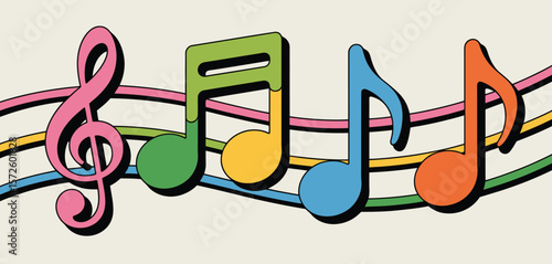 Colorful Music Notes and Staves Graphic Design