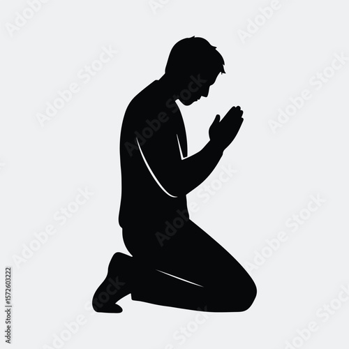 Silhouette of man praying on knees vector illustration