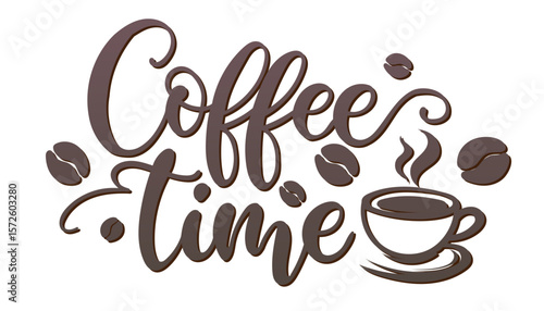 Coffe time logo lettering isolated on transparent background. Emblem for coffee shop, printing, advertising, posters. Coffee Words, Hand Drawn Coffee Lettering, Print, Typography Quote Vector EPS10