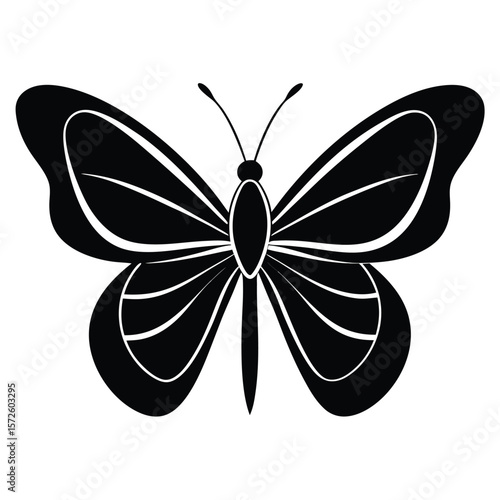 Simple butterfly illustration showcasing intricate symmetrical wing patterns in a bold monochromatic theme