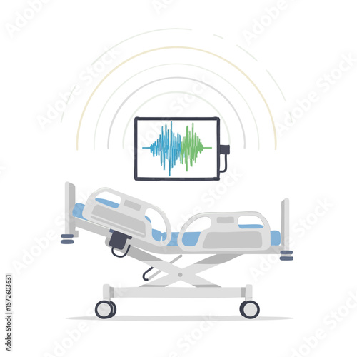 Adjustable Hospital Bed with Abstract Waveform Monitor, Flat Icon