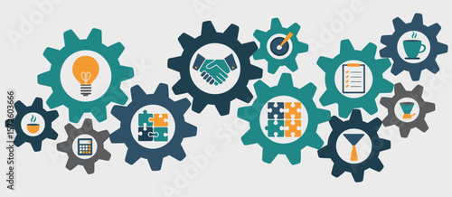  Interconnected gears representing business processes and success