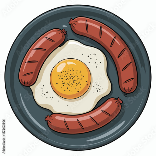 Fried Egg and Sausages on a Plate