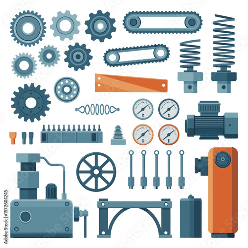  Collection of Flat Design Industrial Machine Parts